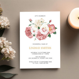 Floral Peonies and Roses 60th birthday invitation