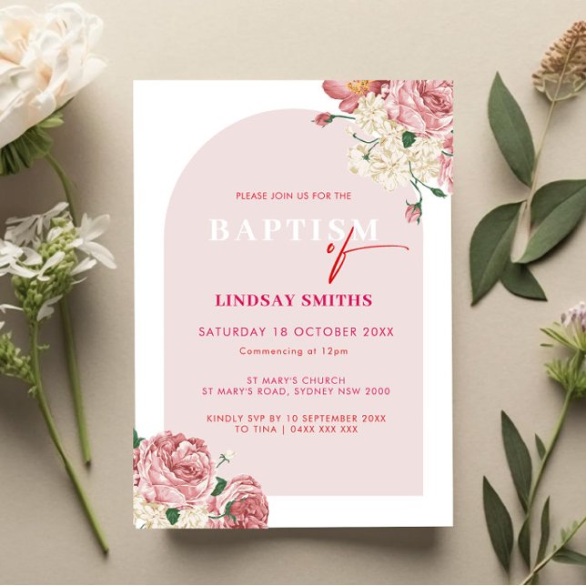 Floral Peonies and Roses Baptism Invitation (Creator Uploaded)