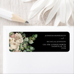 Floral Peonies Eucalyptus Leaves Black Address Return Address Label
