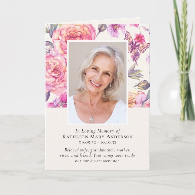 Floral Peonies Photos Folded Memorial Funeral Program (Front)