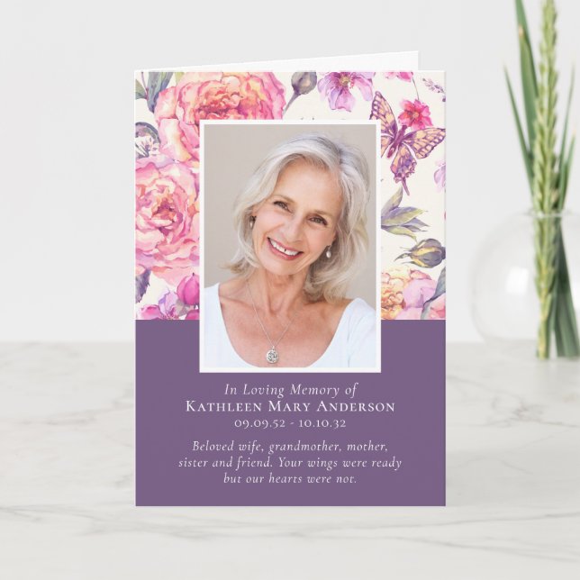 Floral Peonies Photos Folded Memorial Funeral Program (Front)