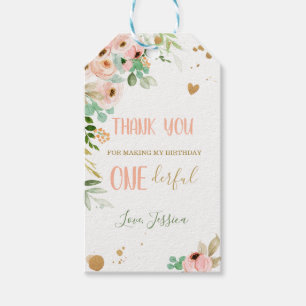 Floral Peonies Pink Little Miss Onederful Birthday Gift Tags