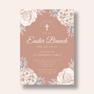Floral Peonies Religious Cross Easter Brunch Invitation