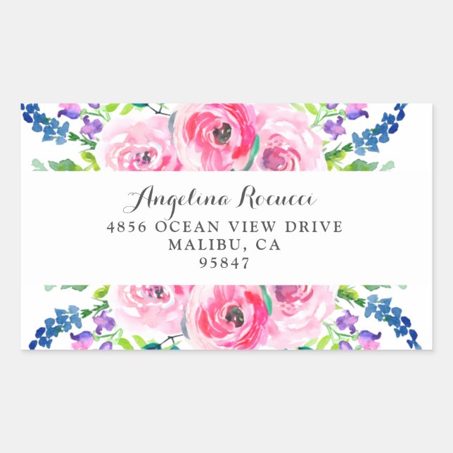 Floral Peonies Return Address Rectangular Sticker (Front)