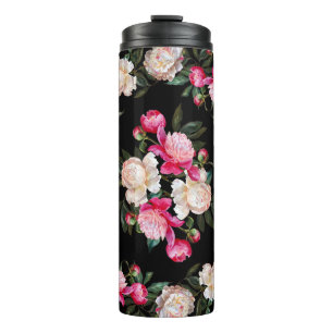 Floral Peonies Watercolor Painting Background Thermal Tumbler