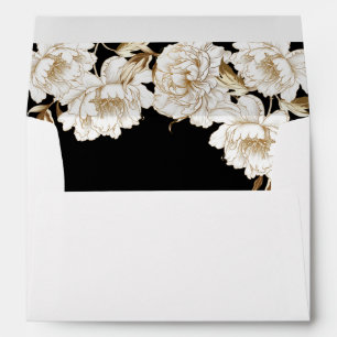 Floral Peonies White Golden Elegant Wedding Envelope