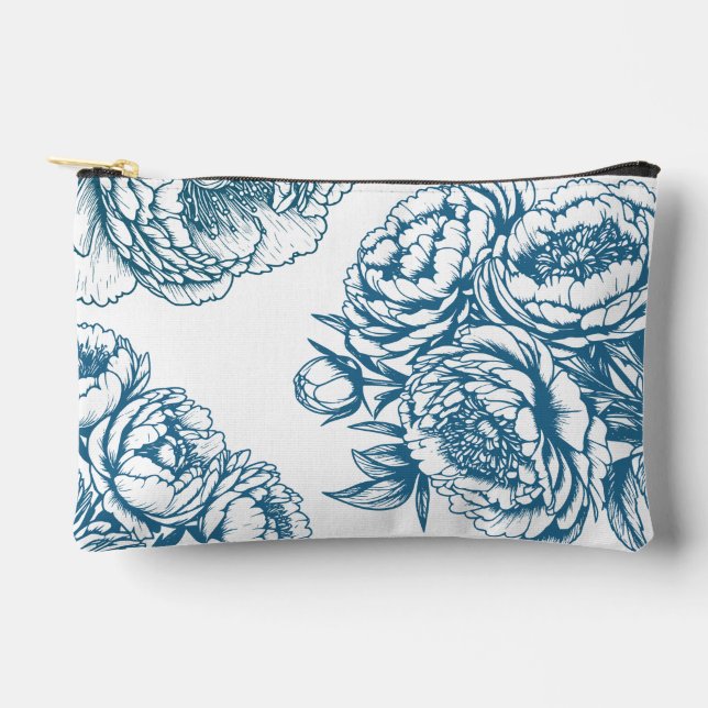 Floral Peony Blue Accessory Pouch (Front)
