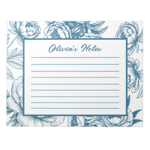 Floral Peony Blue Notepad