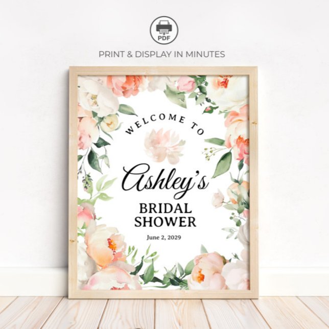 Floral Peony Bridal Shower Welcome Sign (Creator Uploaded)