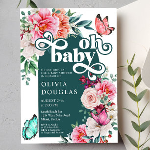 Floral Peony Butterfly Baby Girl Shower Invitation