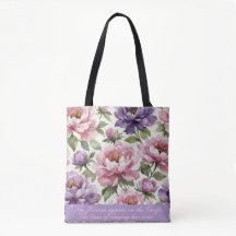 Floral Peony Personalised Tote Bag