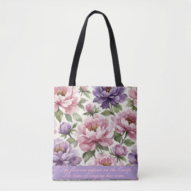 Floral Peony Personalised Tote Bag (Front)