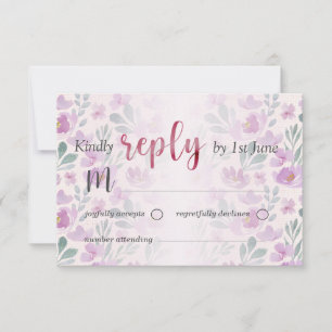 Floral Peony Pink and Purple Watercolor  RSVP Card