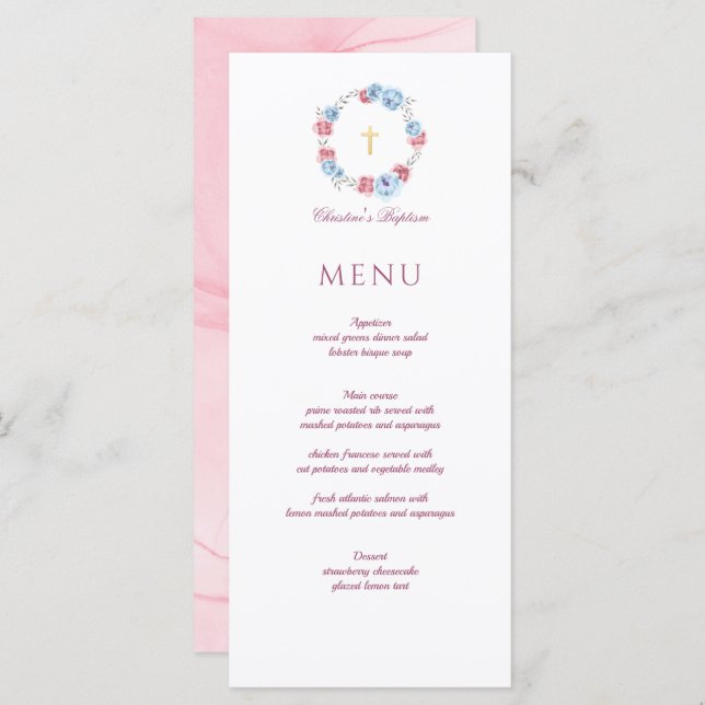 Floral Peony Wreath Baptism Christening Menu (Front/Back)
