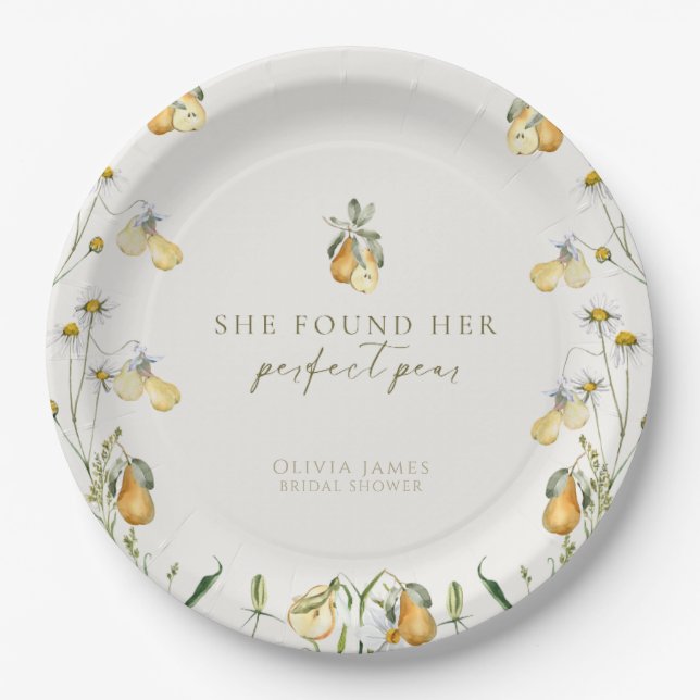 Floral perfect pear bridal shower paper plate (Front)