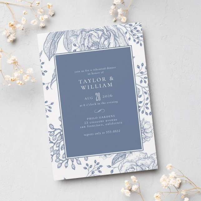 Floral Periwinkle Blue Elegant Rehearsal Dinner Invitation (Creator Uploaded)
