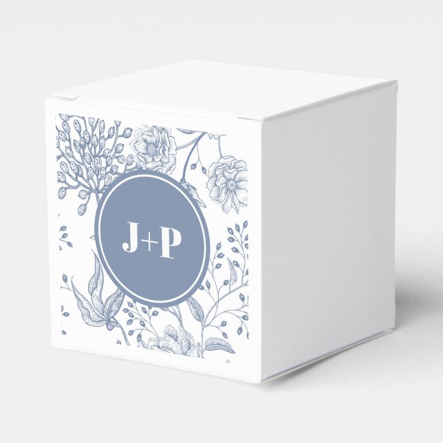 Floral Periwinkle Blue Monogram Wedding Favour Box (Front Side)