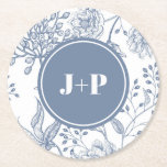 Floral Periwinkle Blue Monogram Wedding Round Paper Coaster<br><div class="desc">Add a personalized touch to your celebration with these Floral Periwinkle Blue Monogram Wedding Round Paper Coasters. Featuring a soft floral design in elegant periwinkle blue with the couple’s monogram at the center, they bring a timeless and romantic accent to cocktail hour, the bar, or reception tables. Both beautiful and...</div>