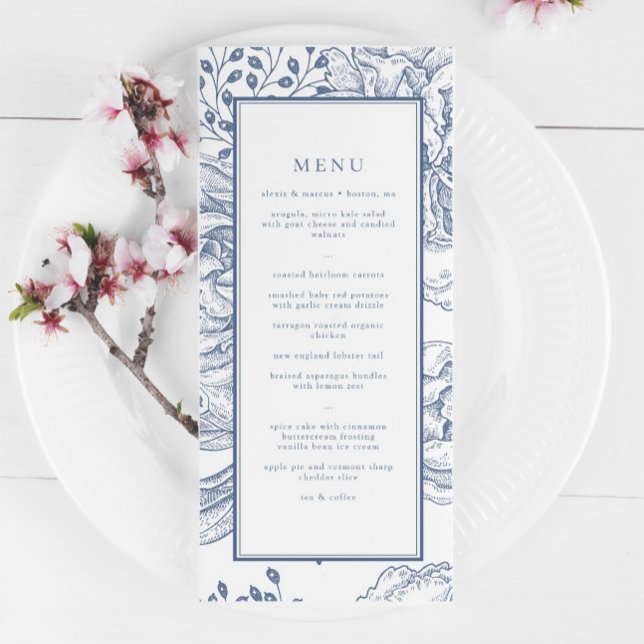 Floral Periwinkle Elegant Wedding Reception Menu (Creator Uploaded)