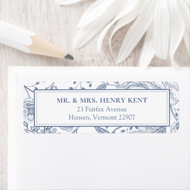 Floral Periwinkle Elegant Wedding Return Address Label (Insitu)