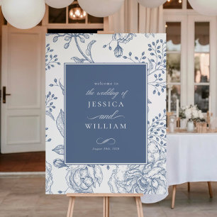 Floral Periwinkle Elegant Wedding Welcome Sign