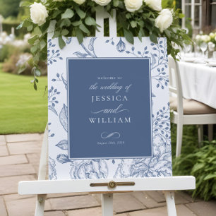 Floral Periwinkle Elegant Wedding Welcome Sign