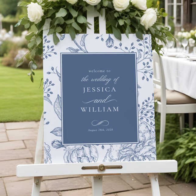 Floral Periwinkle Elegant Wedding Welcome Sign (Creator Uploaded)