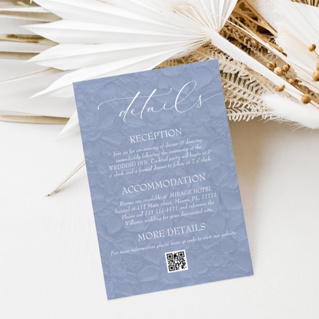 Floral Periwinkle Rustic Wedding QR Details Enclosure Card (Creator Uploaded)