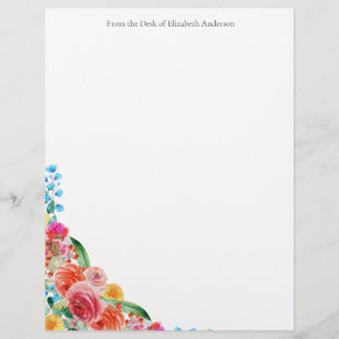 Floral Personal Business Pink Red Blue Yellow Custom Letterhead