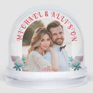 Floral Personalised 2 Photo Wedding Keepsake Snowglobe