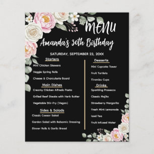 Floral Personalised Birthday Menu Program Card