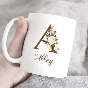 Floral Personalised Bridesmaid Letter A Gift Coffee Mug