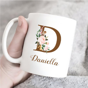 Floral Personalised Bridesmaid Letter D Gift Coffee Mug