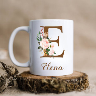 Floral Personalised Bridesmaid Letter E Gift Coffee Mug
