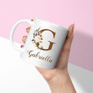Floral Personalised Bridesmaid Letter G Gift Coffee Mug