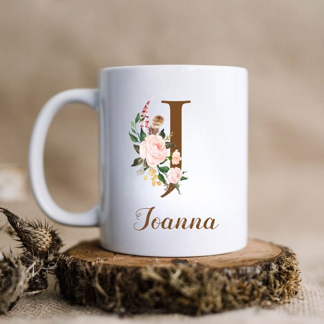 Floral Personalised Bridesmaid Letter J Gift Coffee Mug (Creator Uploaded)