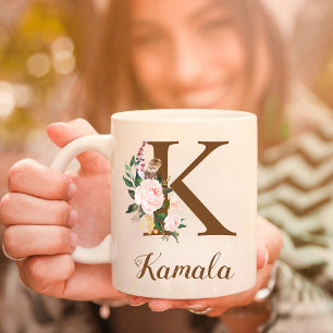 Floral Personalised Bridesmaid Letter K Gift Coffee Mug