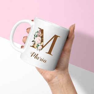 Floral Personalised Bridesmaid Letter M Gift Coffee Mug