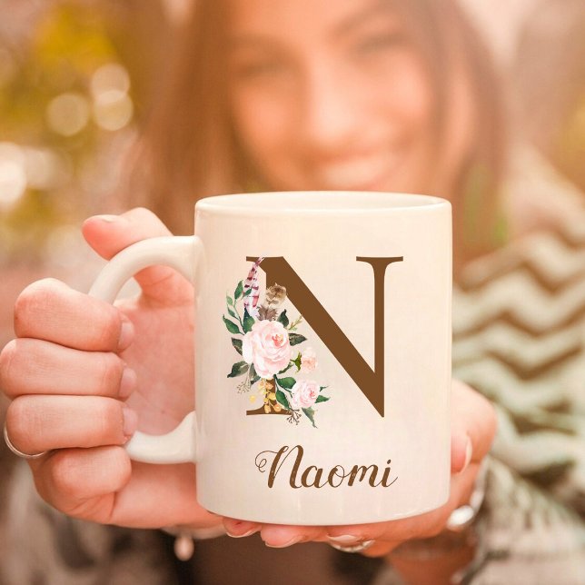 Floral Personalised Bridesmaid Letter N Gift Coffee Mug (Creator Uploaded)