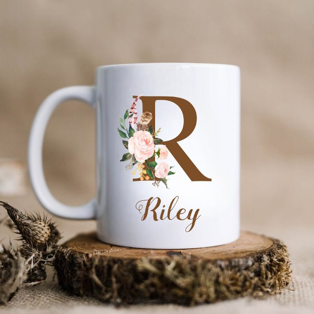 Floral Personalised Bridesmaid Letter R Gift Coffee Mug (Creator Uploaded)