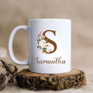 Floral Personalised Bridesmaid Letter S Gift Coffee Mug