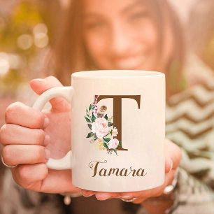 Floral Personalised Bridesmaid Letter T Gift Coffee Mug