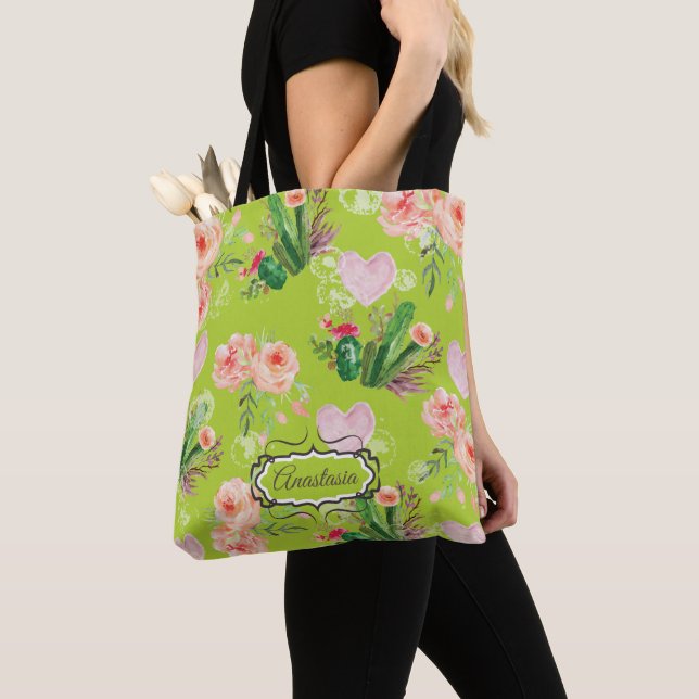 Floral Personalised Cactus Chic Tote Bag (Close Up)