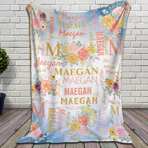 Floral Personalised Collage Name Fleece Blanket