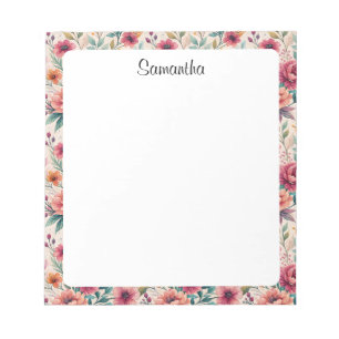 Floral Personalised Custom Name Stationery  Notepad