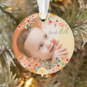 Floral Personalised Daughter Son Grandchild Photo Ornament