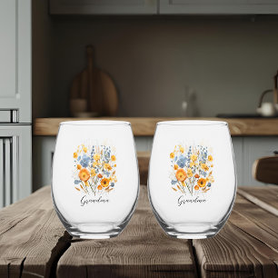 Floral Personalised Drinkware Set for Grandma Stemless Wine Glass