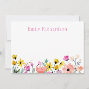 Floral Personalised Flat Note Card