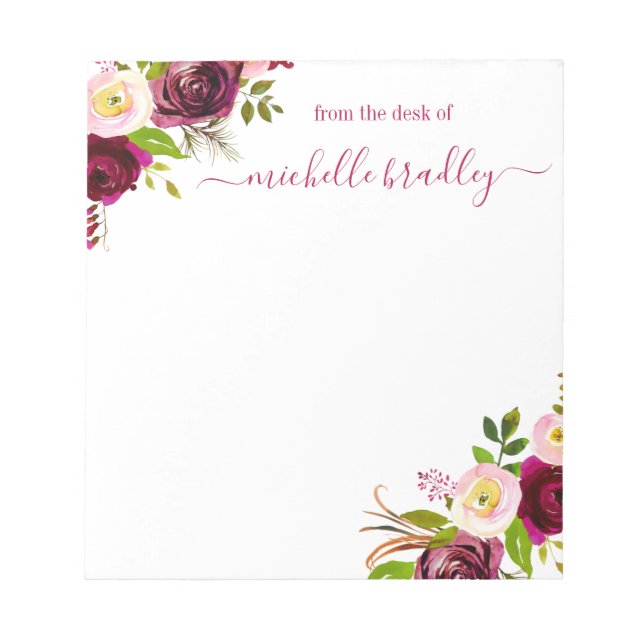 Floral Personalised | From The Desk Of Notepad (Front)
