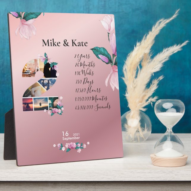 Floral Personalised Happy Anniversary With collage Plaque (Side)